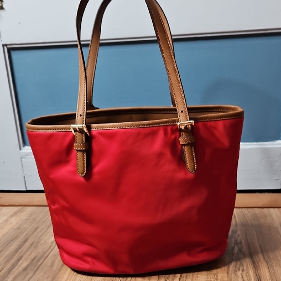 Michael Kors Women's Nylon Red and Tan Travel Tote - Picture 4 of 16